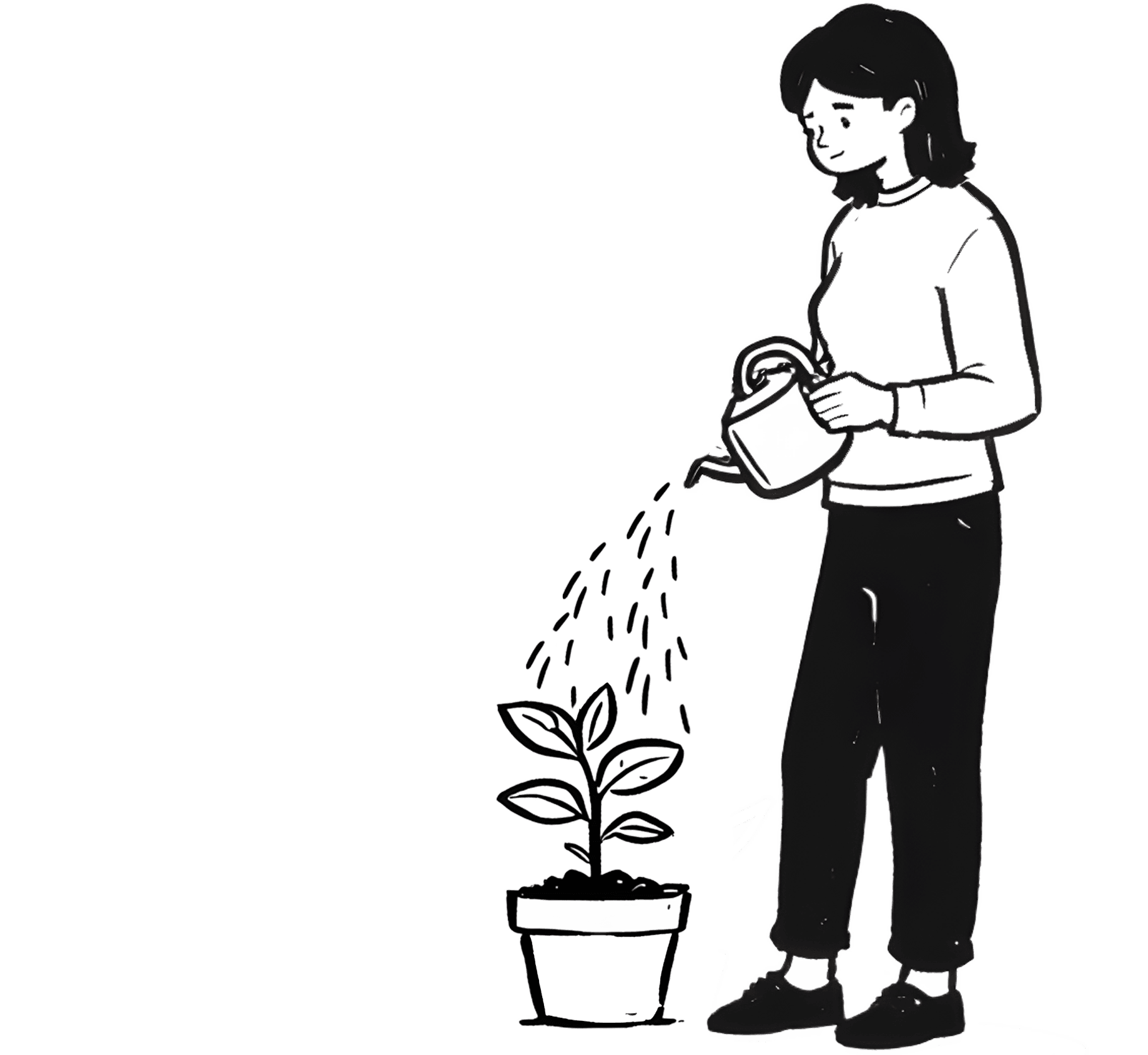 Person watering a plant alone