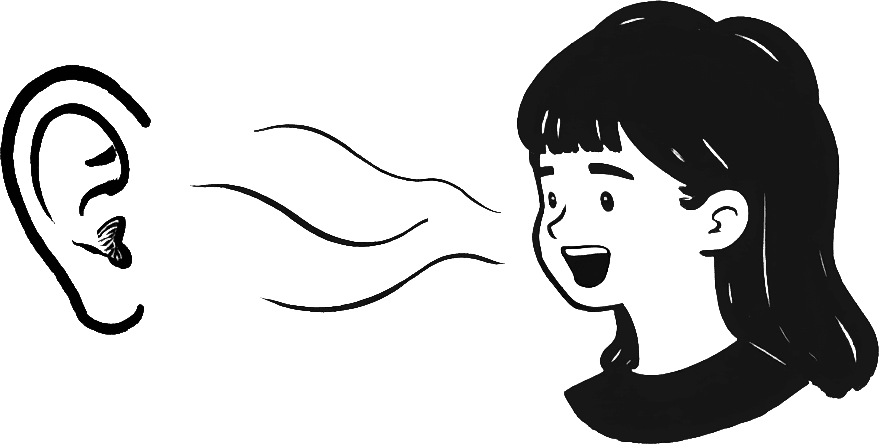 An ear listening to a person talking